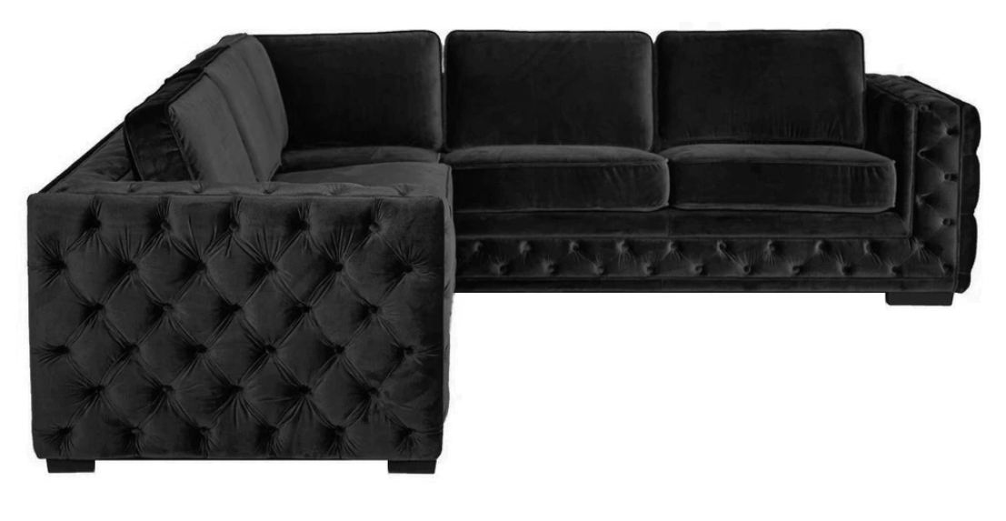 Ecksofa Schwarz Wohnlandschaft Couch Eckgarnitur Polster Samt Stoff Möbel Design