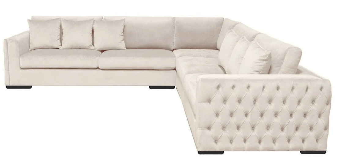 Ecksofa Beige Wohnzimmer Couch Eckgarnitur Polster Samt Möbel Design Stoff Neu