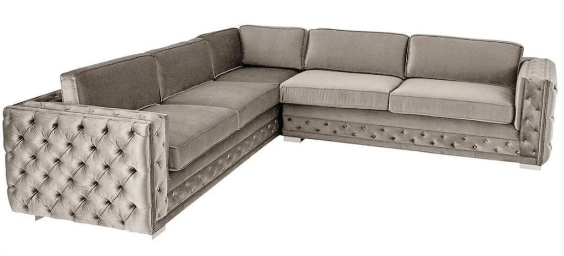 Ecksofa Wohnlandschaft Taupe Couch Eckgarnitur Polster Samt Stoff Möbel Design
