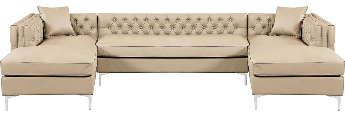 Ecksofa Beige Wohnlandschaft Couch Eckgarnitur Polster Chesterfield Möbel Design