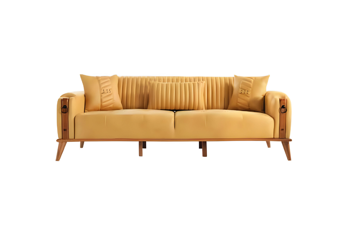 Stilvoll 3-Sitzer Sofa Exklusive Couch Gelb Luxus Möbel Sofas Wohnzimmer