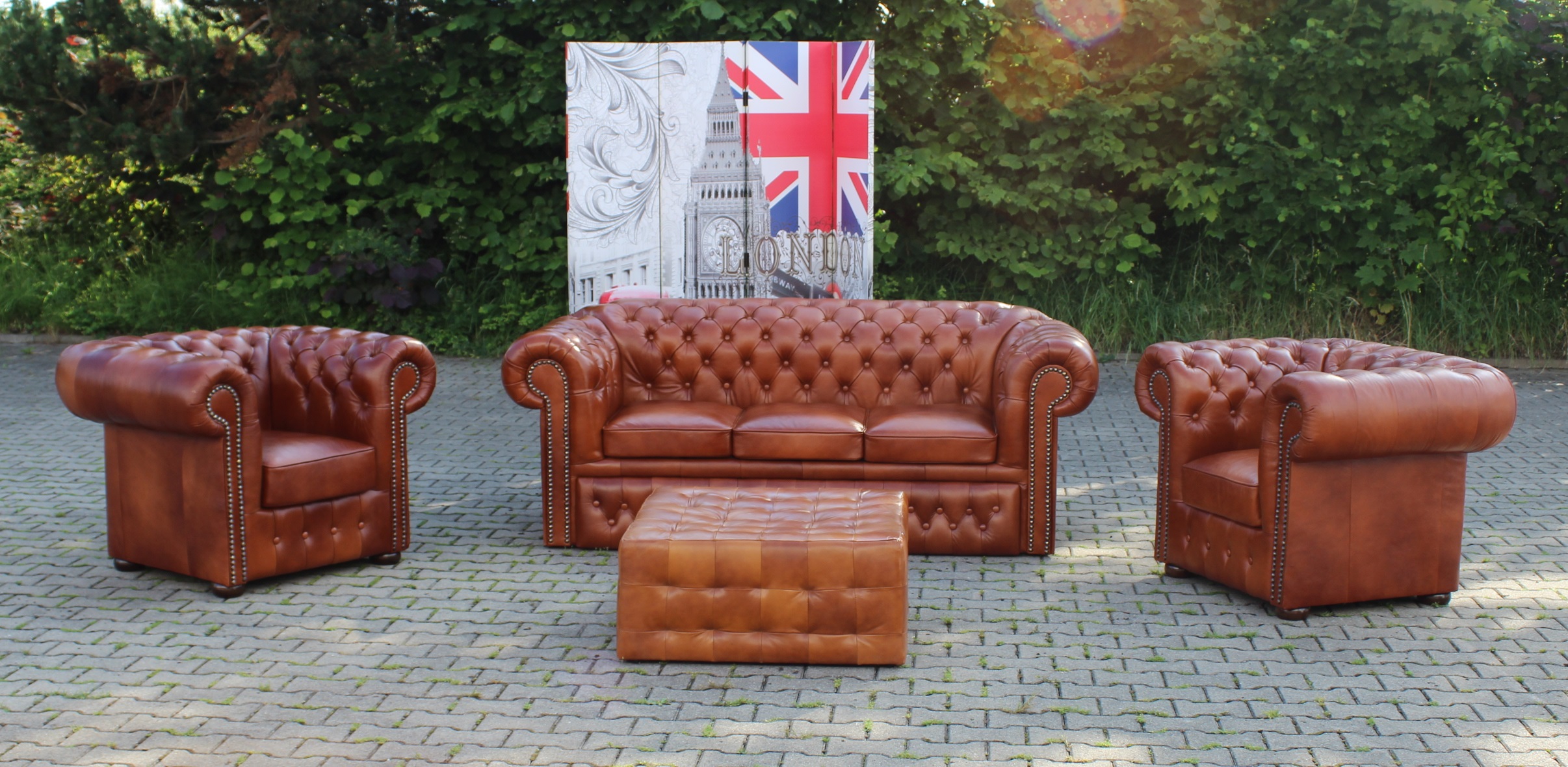 Sofagarnitur 100% Vollleder Chesterfield 3+1+1 Sofa Couch Polster Sitz Garnitur