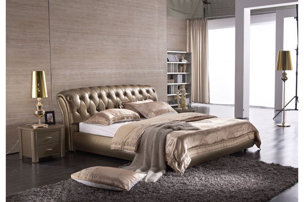 XXL Doppelbett Lederbett Bett Betten Leder Leder Polster Ehe Designer Neu 4746