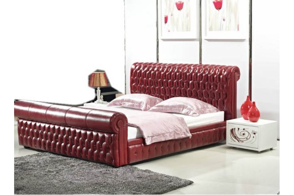 XXL Chesterfield Lederbett Bett Betten Leder Leder Polster Ehe Designer Neu 4777
