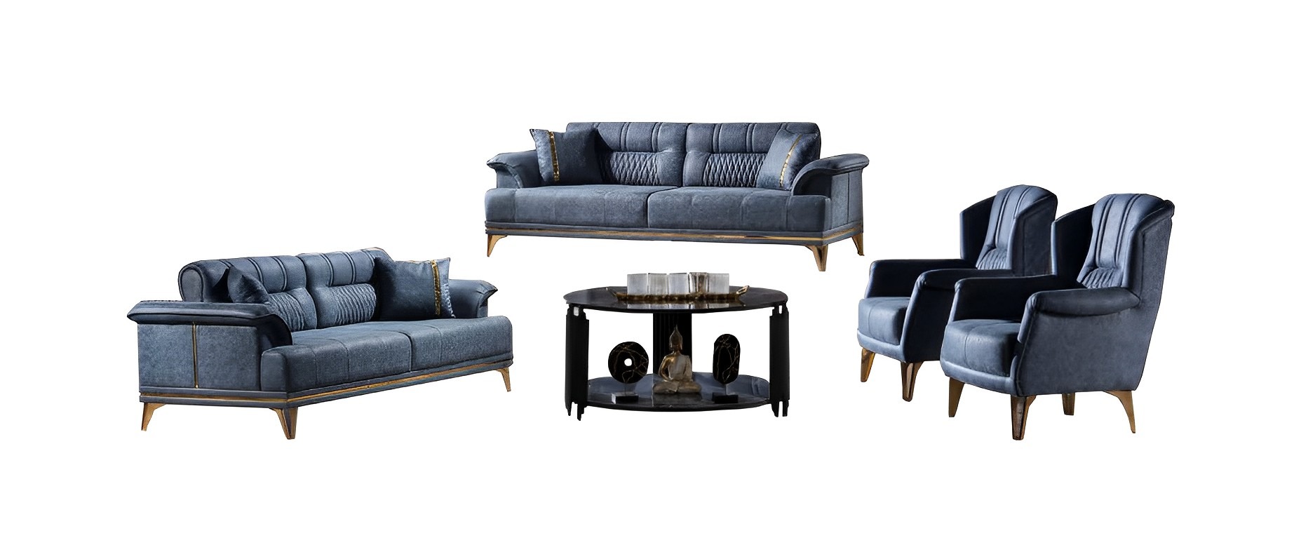 Sofagarnitur Wohnzimmer Set Sofa 3+3+1+1 Sitzer Polster Blau 4tlg Modern Möbel