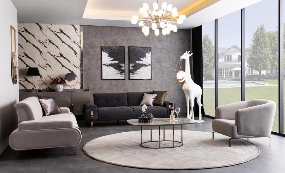 Wohnzimmer 2x Sofas 3 Sitzer Sessel Couchtisch Couchgarnitur Sofa Set 4tlg.