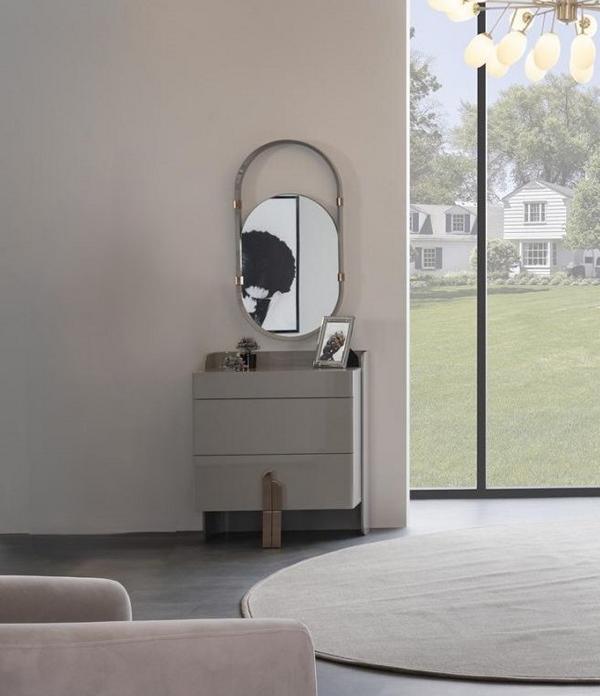 Kommode Nachtschrank Nachtkommode mit Oval Spiegel Hochglanz Edelstahl