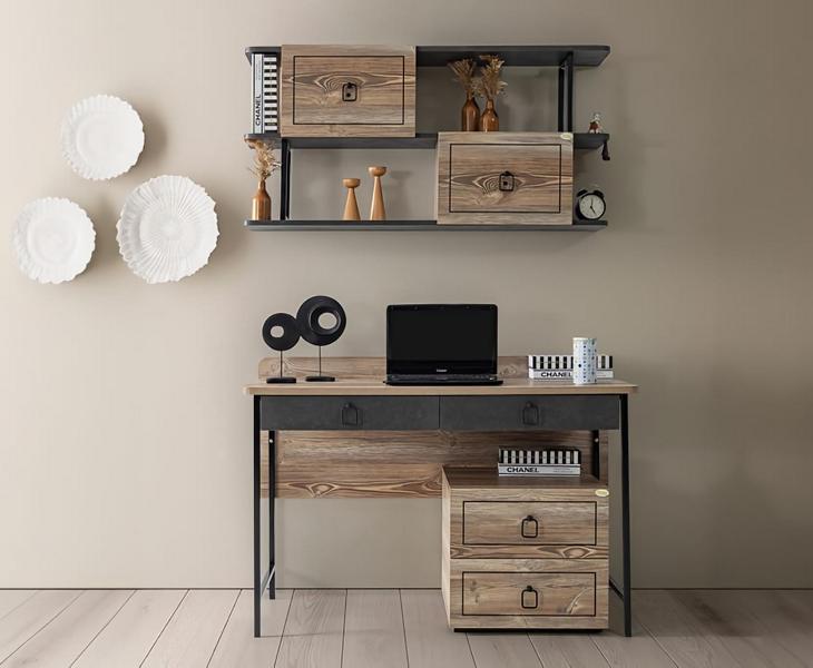 Schreibtisch Holz Schubladen Metallakzente Schwarz Modernes Arbeiten Büro Möbel