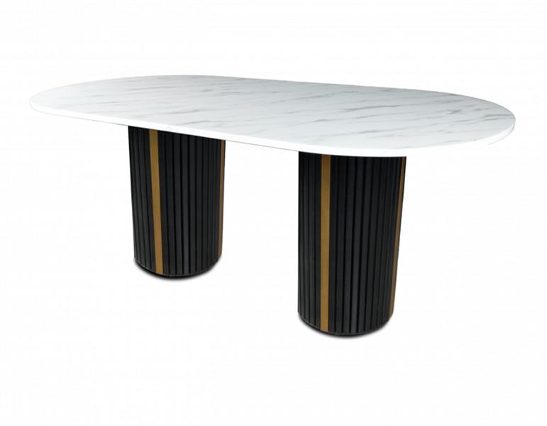 Luxus Esstisch Oval Tisch Esszimmertisch Marmoroptik Holz Edelstahl