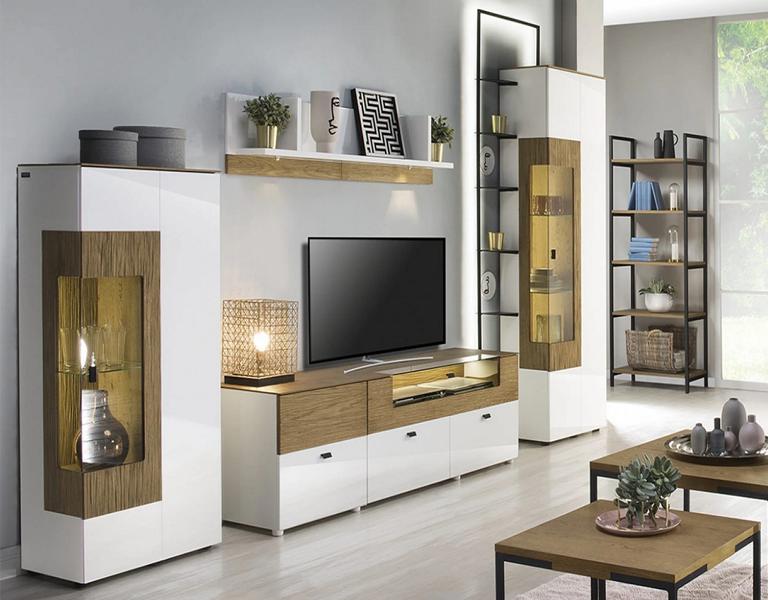 Luxuriöses Wohnwand TV-Lowboard 2x Vitrine Komplett Wohnzimmer Set 5tlg