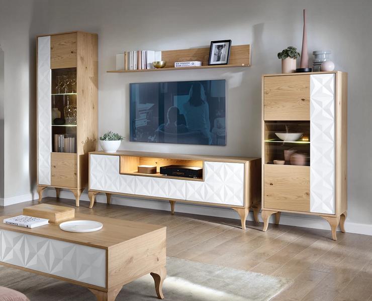 Wohnzimmer Set Modern Holzmöbel TV-Lowboard + 2x Vitrine Luxuriöses