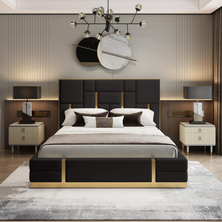 Schwarzer Schlafzimmer Bett Designer Holz Luxus Edelstahlbett Sofort