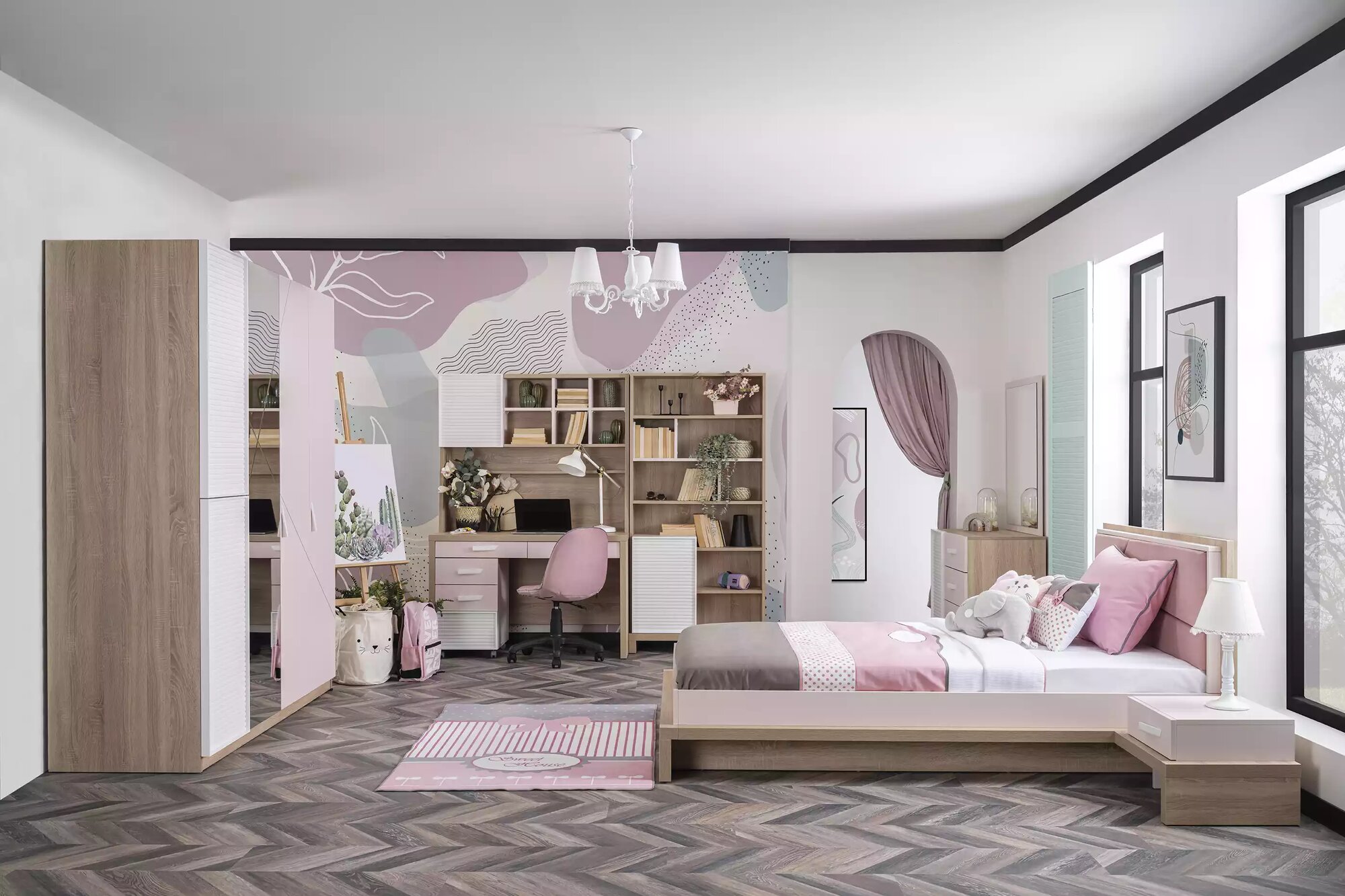Kinderbett Kinderzimmer Bett Holz Rosa Kindermöbel Set 4tlg Gruppe Neu