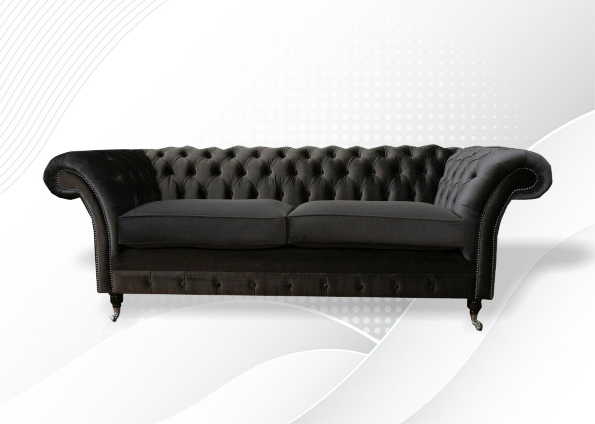 Schwarze Chesterfield Dreisitzer Sofa Couch Polster Wohnzimmer Möbel Stoff Neu