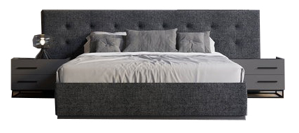 Komplett 4tlg Schlafzimmer Textil Bett Grau 2x Nachttische Holzmöbel Modern Set