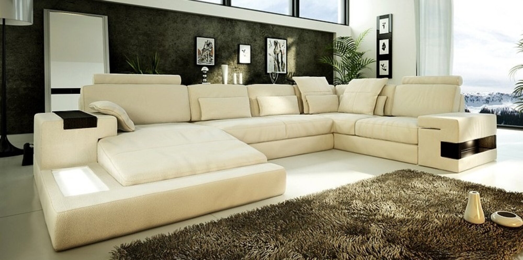 Design Ledersofa Sofa Couch Polster Wohnlandschaft XXL Big Ecksofa Ecke Bellini