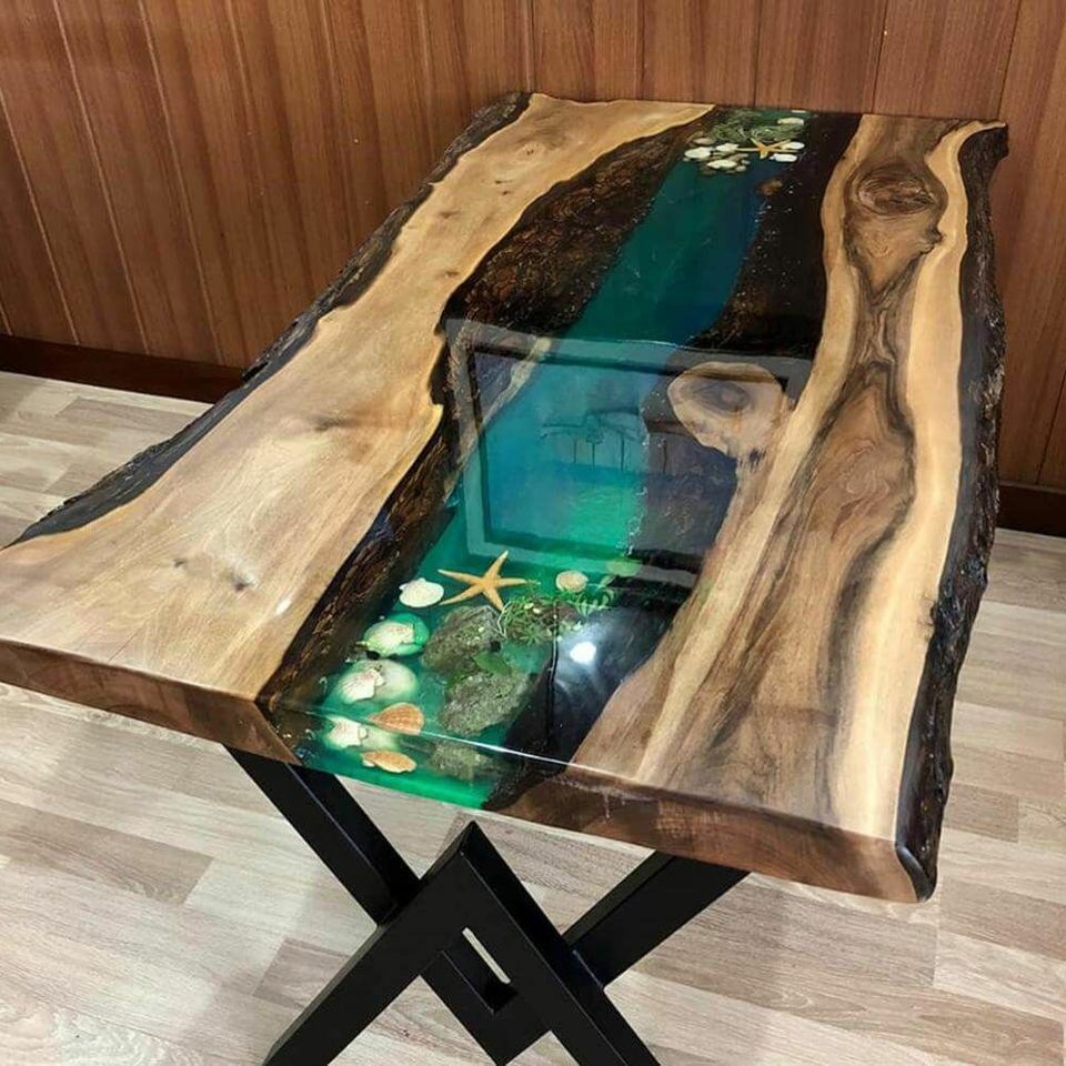 Tisch esstisch tische harz epoxy massive design möbel 200x100 echtes holz epoxid Sofort