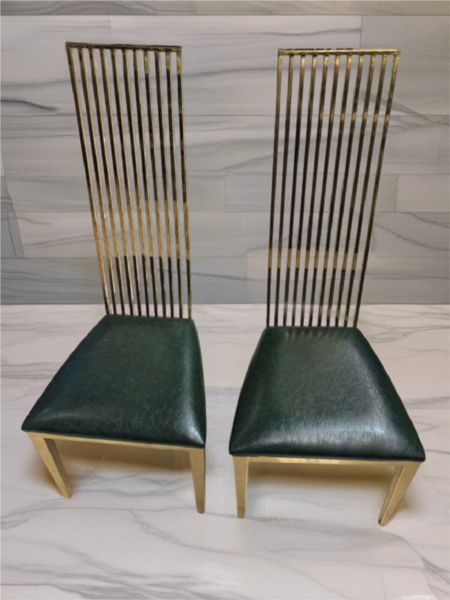 Gold-Grüner Esszimer Hochstuhl 2x Einsitzer Holz Polsterstühle Sofort