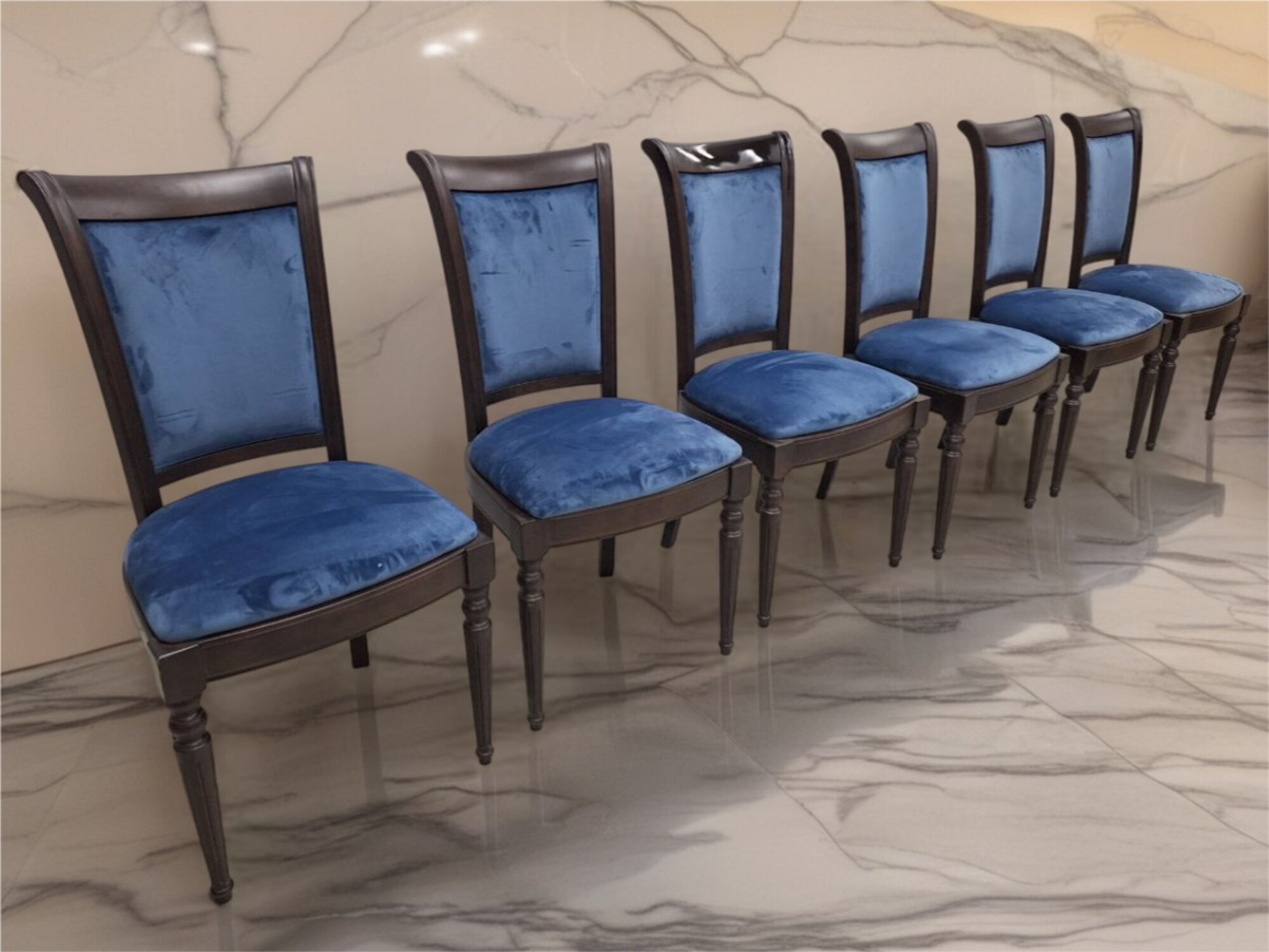 Klassischer 6x Stuhl Holz Textil Club Sitz Polster Design Sessel Sofort