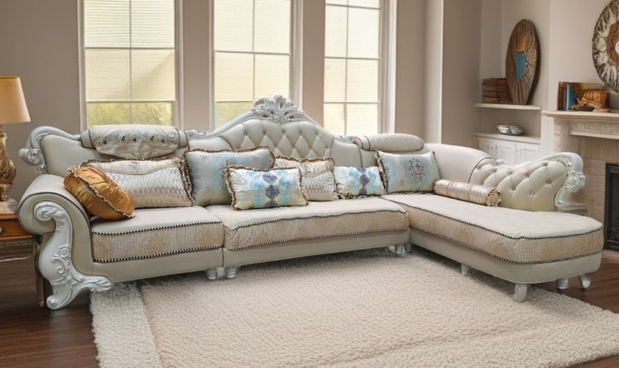 Klassische Ecksofa Couch Polster Möbel Ecksofas Sofa Textil Barock Sofort