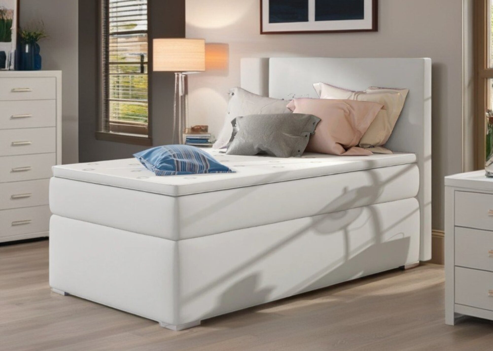 Boxspring Bett Hotel Betten 90x205cm Leder Komplett Bettkasten Topper Sofort