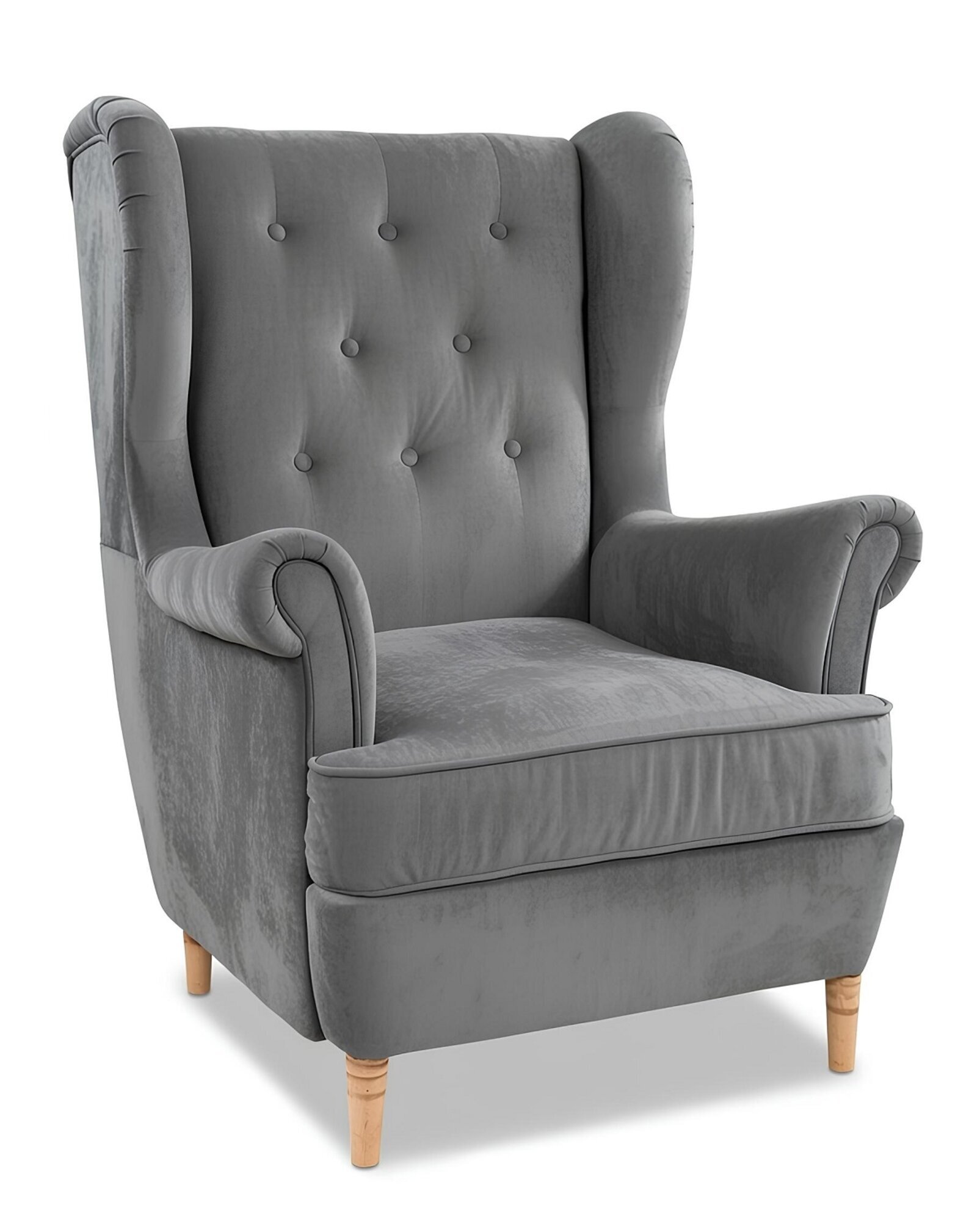 Lounge Ohren Sessel Grau Polster Club Möbel Fernseh Sofa Stuhl Samt Sofort