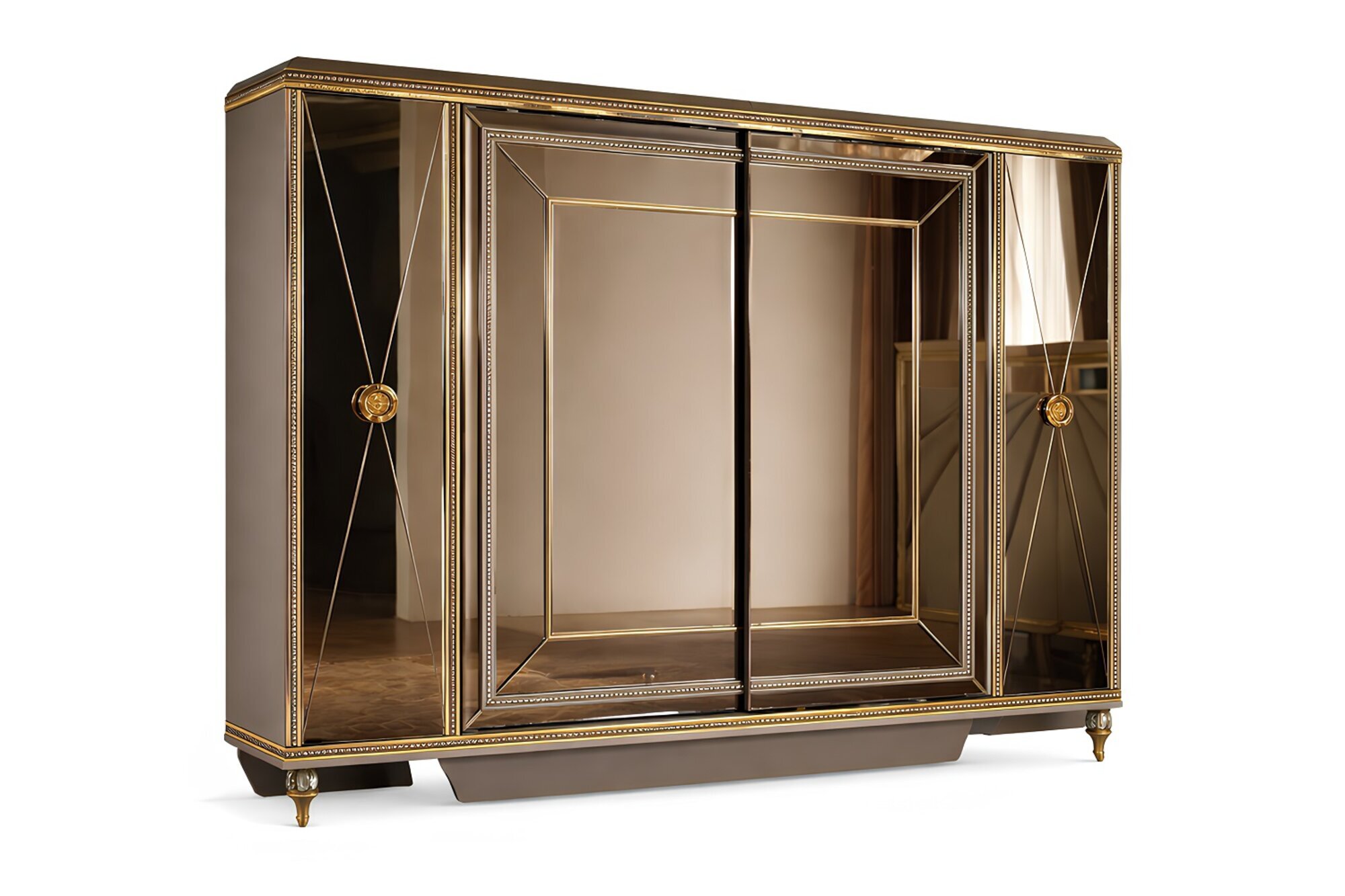Kleiderschrank Schlafzimmer Schrank Luxus Schränke Viertürig Gold Spiegel Sofort