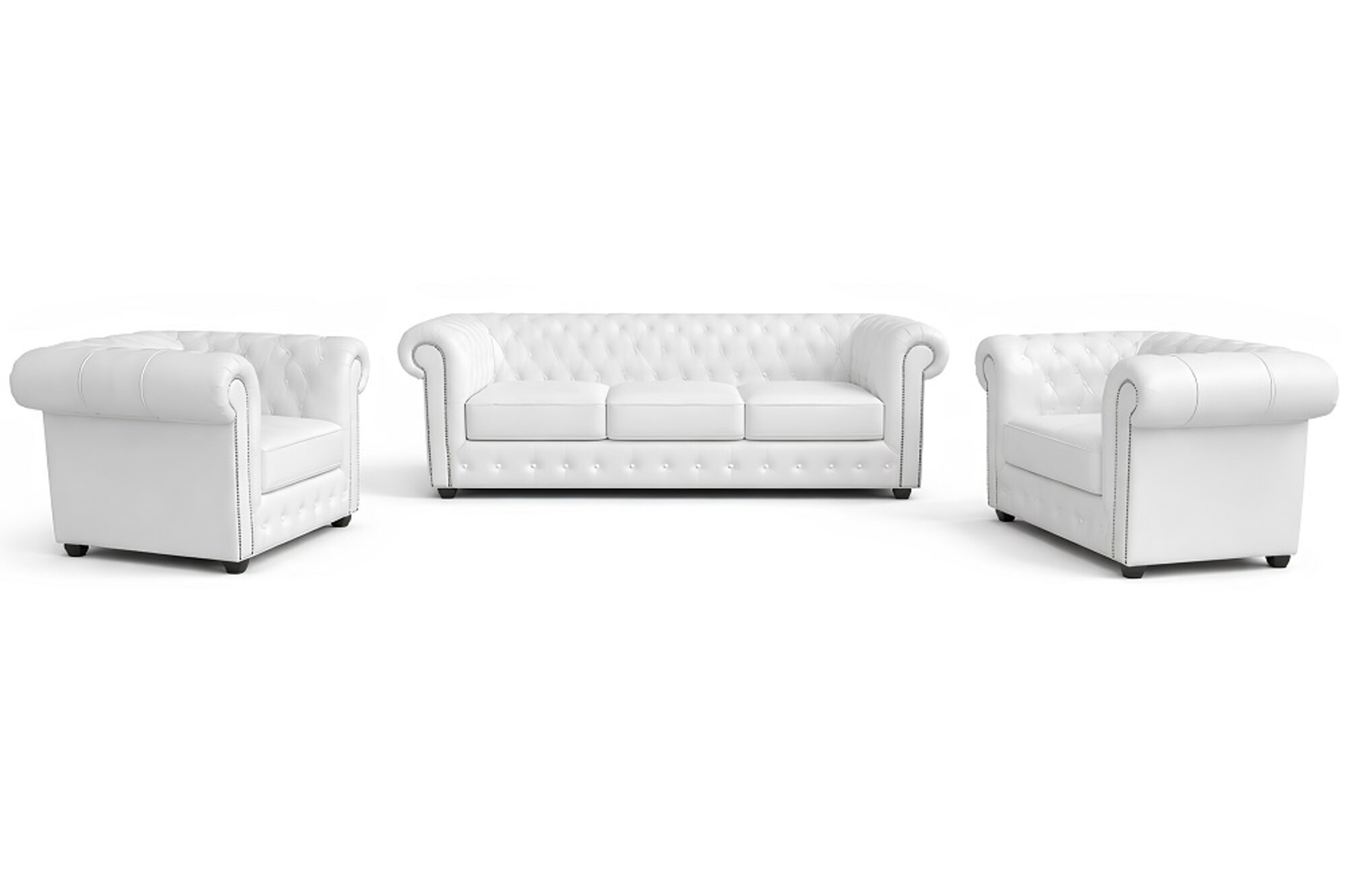 Luxus Sofagarnitur 3+1+1 Sofa Leder 100% Weiß Chesterfield Wohnzimmer Sofort