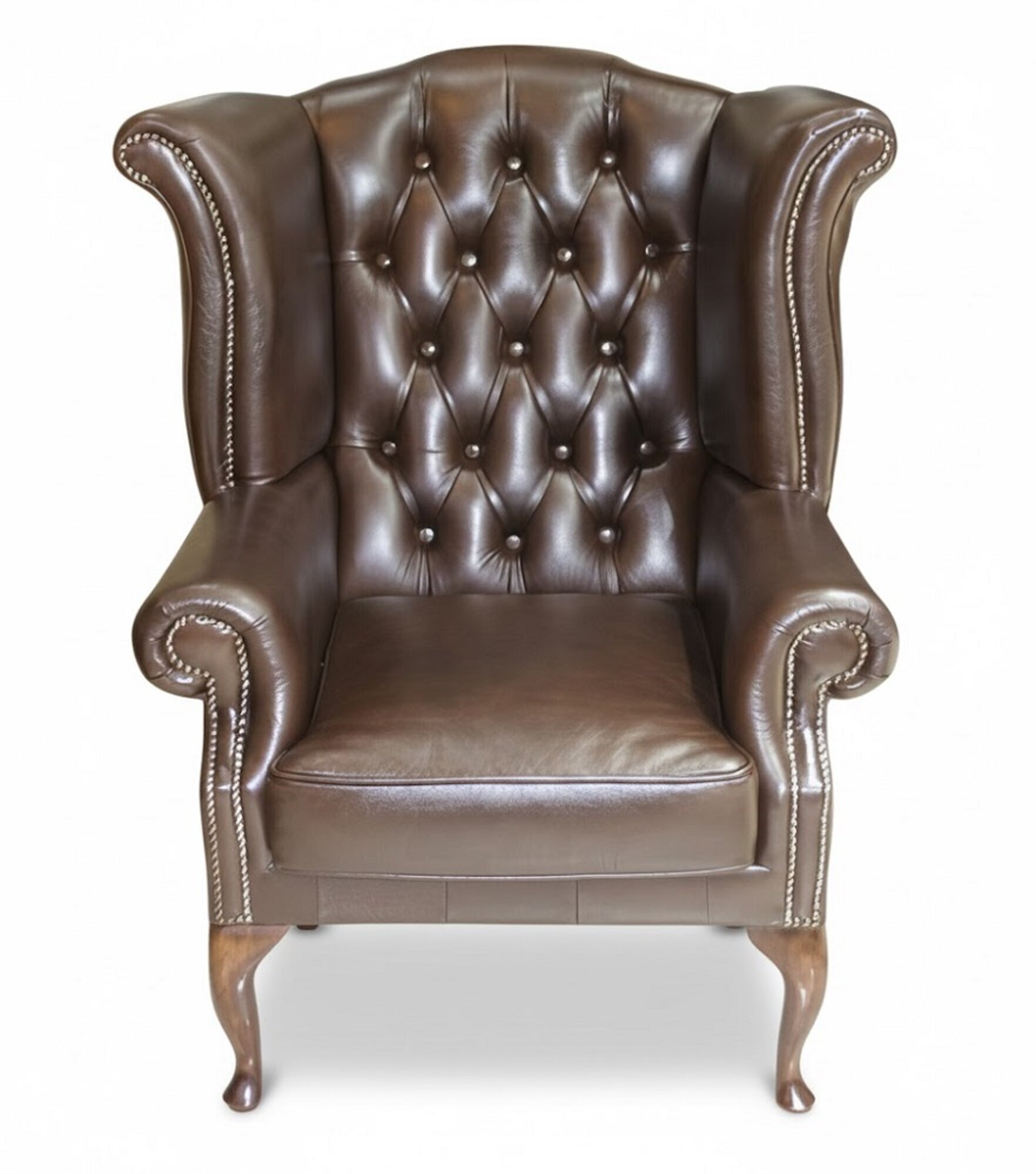 Chesterfield Ohrensessel Sessel Sofa Polster Sitz Loung Braun 100% Leder Sofort
