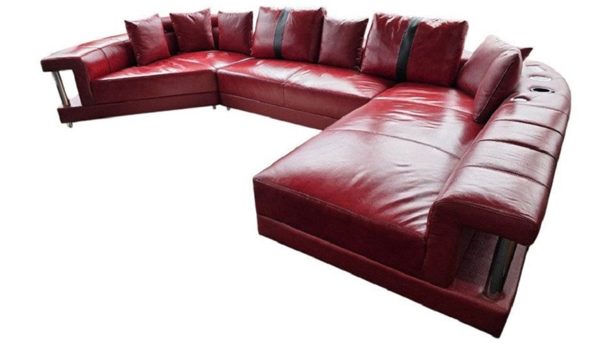 Modern Rot Ecksofa U-form USB Ladestation Luxus Design Wohnzimmer Sofort