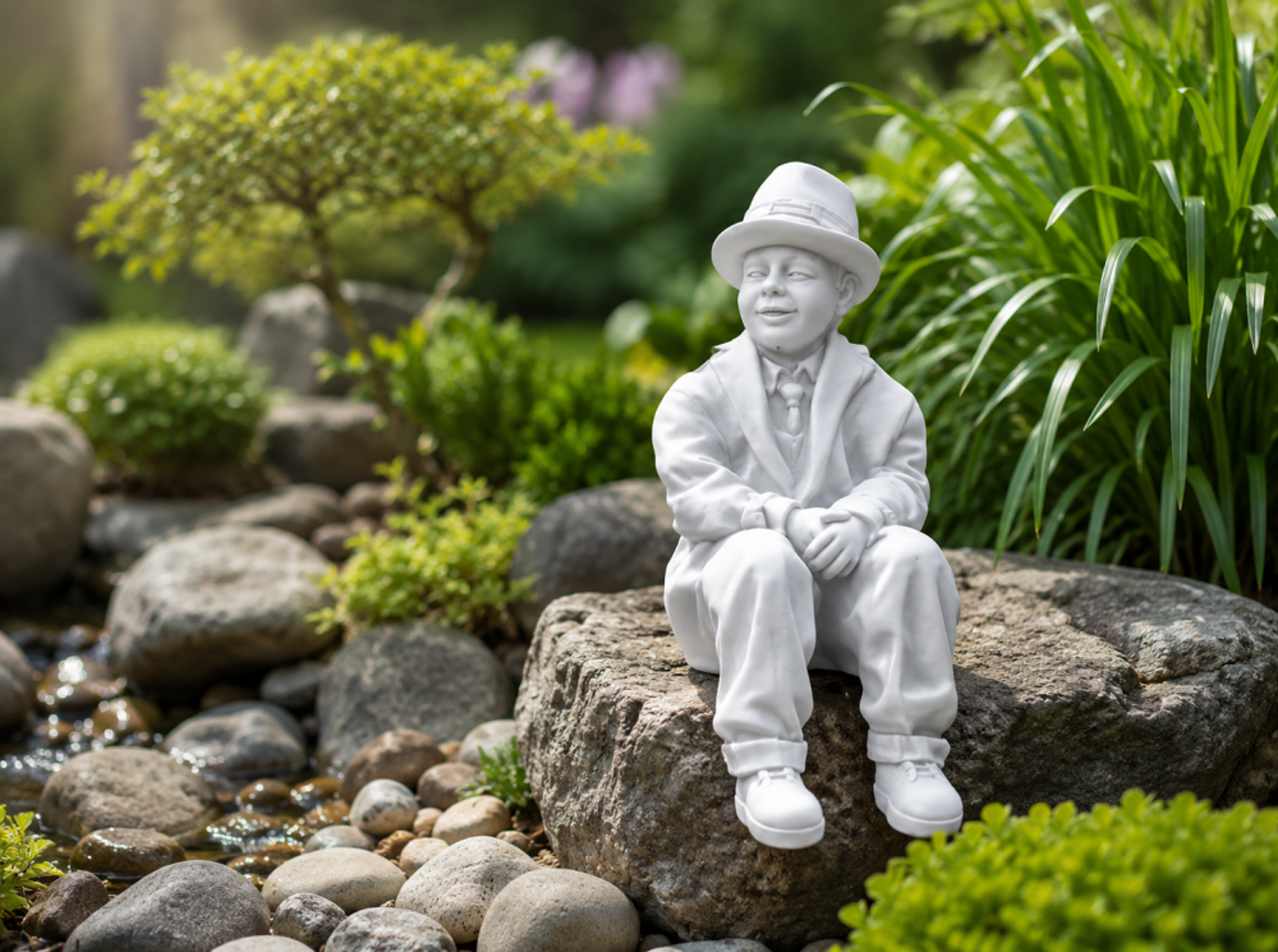 Junge Sitzende Figur Dekorative Statue Figuren Skulptur Statuen Garten