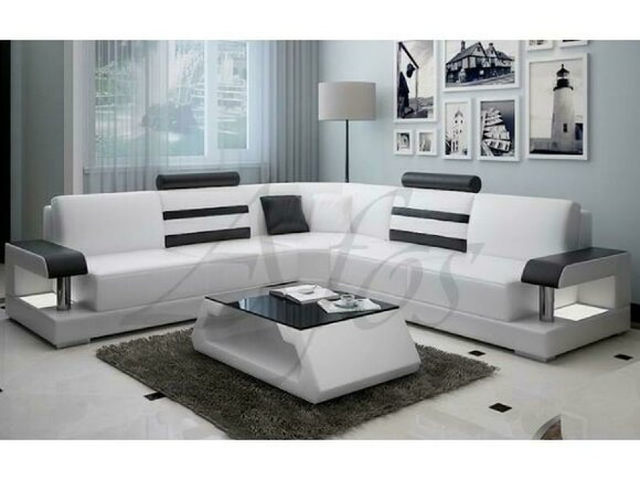 Wohnlandschaft Polster Ecke Eck Sofa mit USB Garnitur Landschaft Leder Neu 2723B