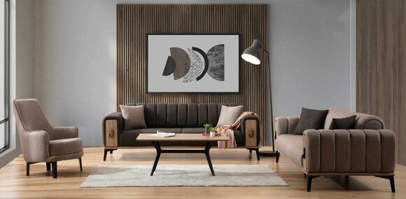 Braune Sofagarnitur Dreisitzer Einsitzer Sessel Polstermöbel Stoffsofa