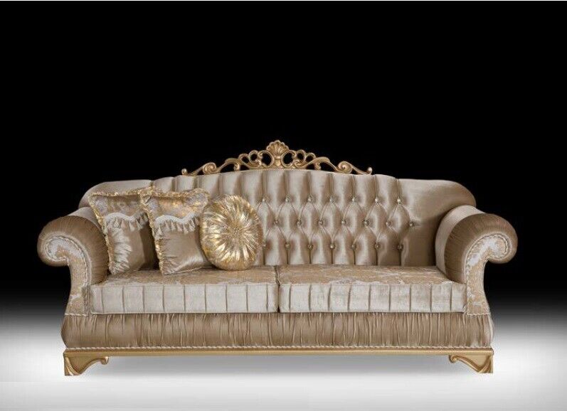 Chesterfield Design Luxus Polster Sofa Couch Sitz Garnitur Gold Textil