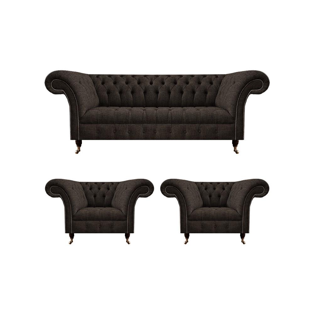 Polstermöbel Chesterfield Wohnzimmer Set 3tlg Luxus Komplett Designer