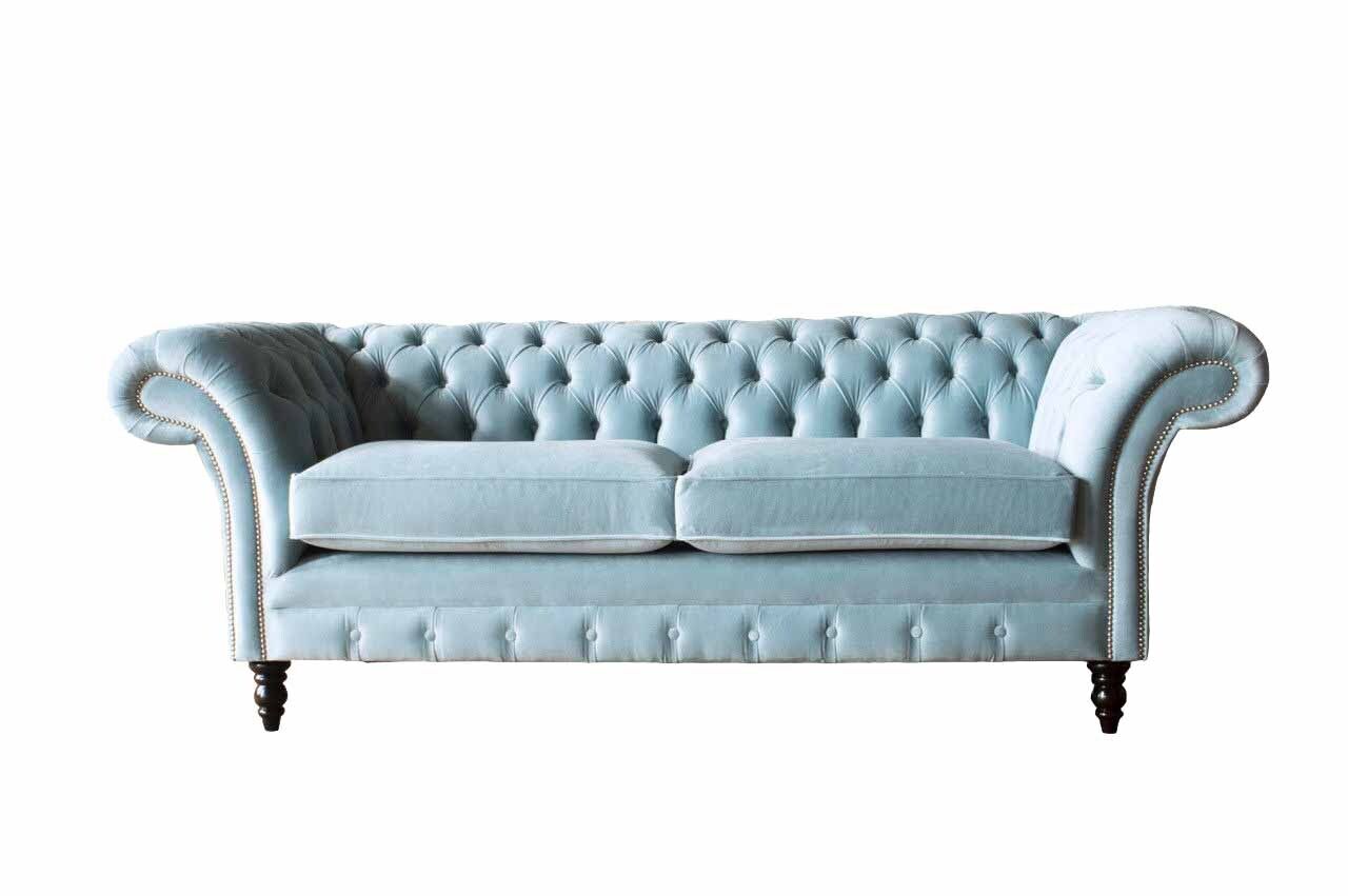 Chesterfield 3 Sitzer Polster Couch Sofa Textil Modern Stil Stoff Neu