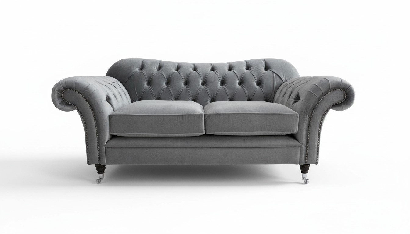2 Sitzer Couch Polster Sofa Textil Stoff Chesterfield Couchen Garnitur Grau