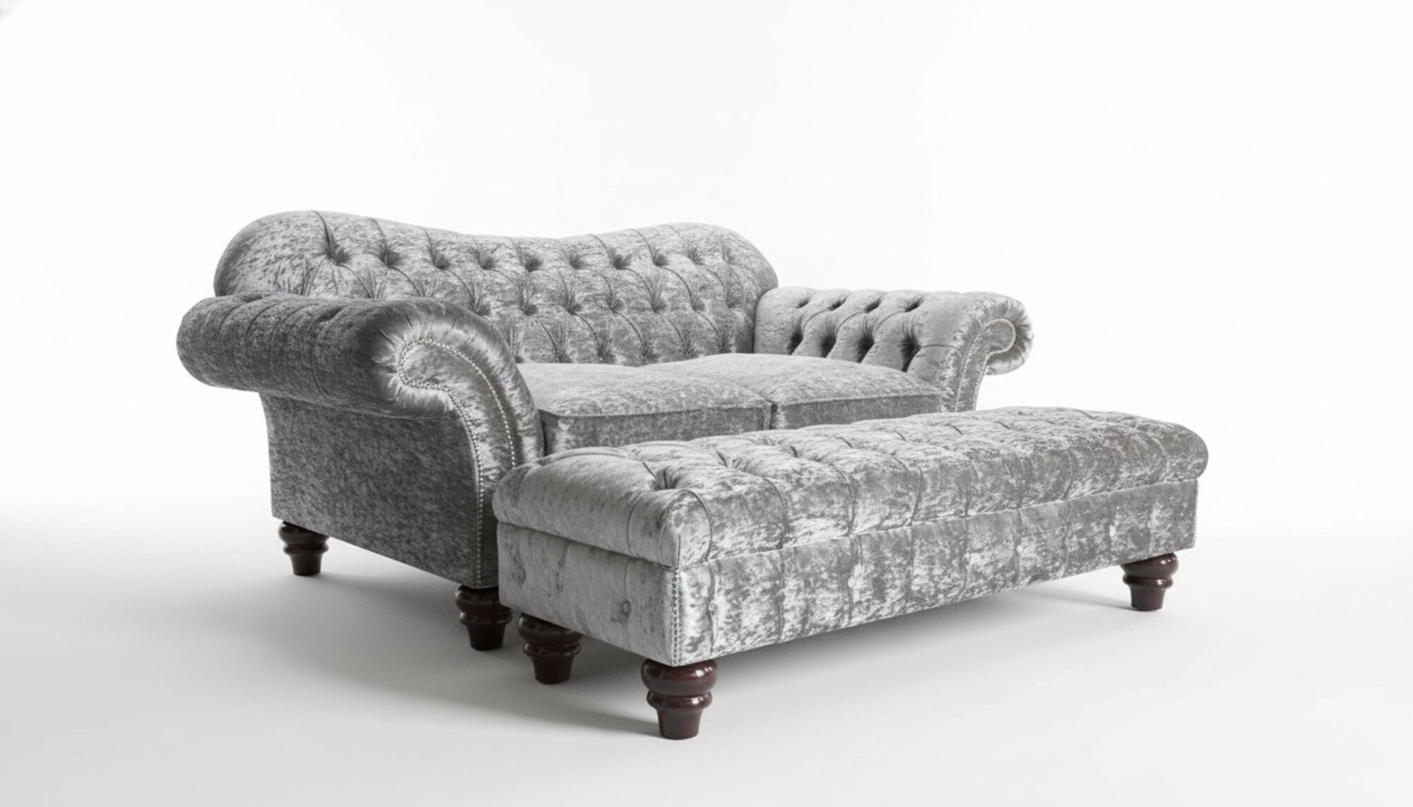2 Sitzer + Hocker Chesterfield Sofagarnitur Sofa Couch Polster Set