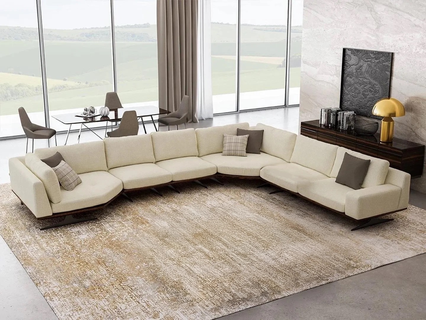 Modernes Luxus Ecksofa L-Form aus Textil in Beige - Stilvoll Wohnen Möbel