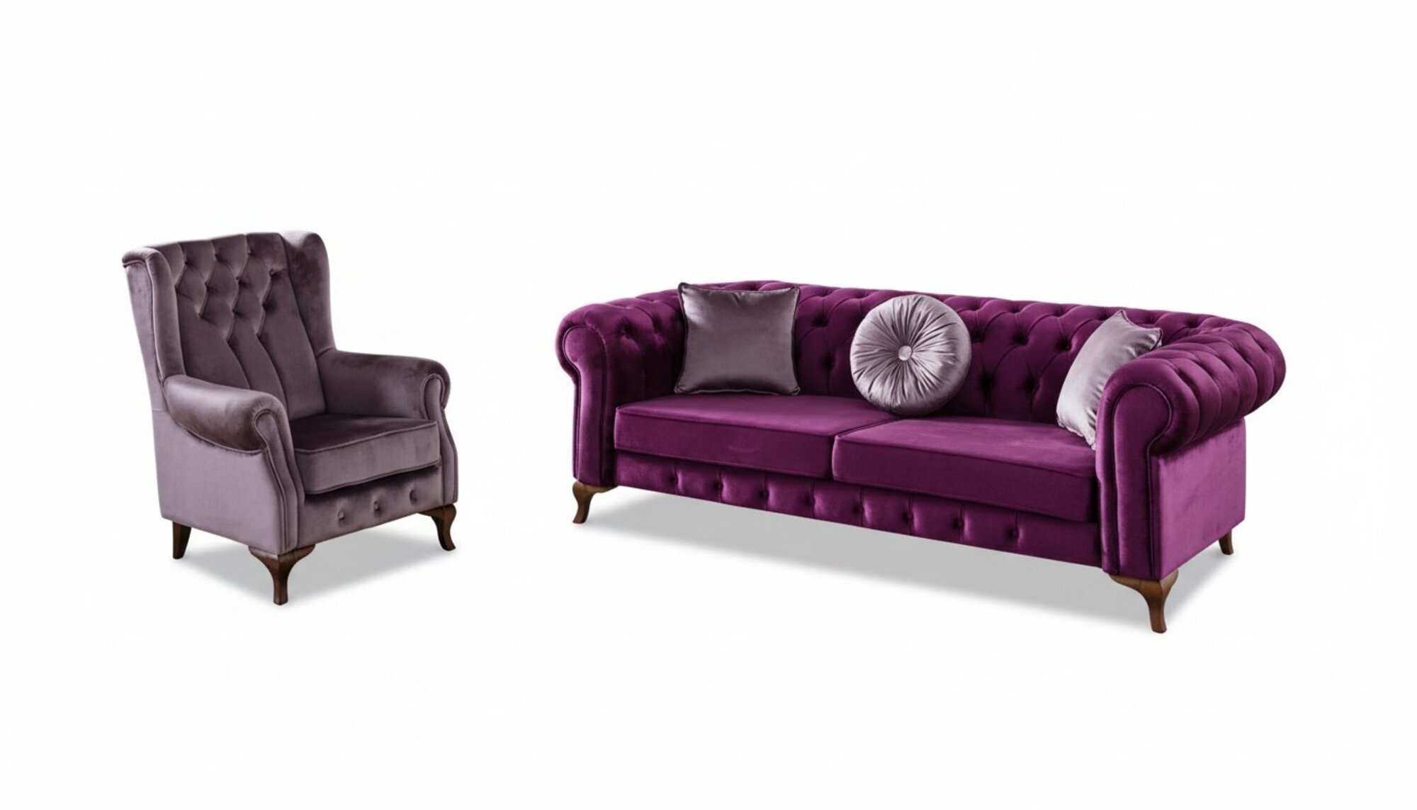 3+1 Sitzer Couch Polster Garnitur Chesterfield Samt Couchen Sofa Textil Sofas