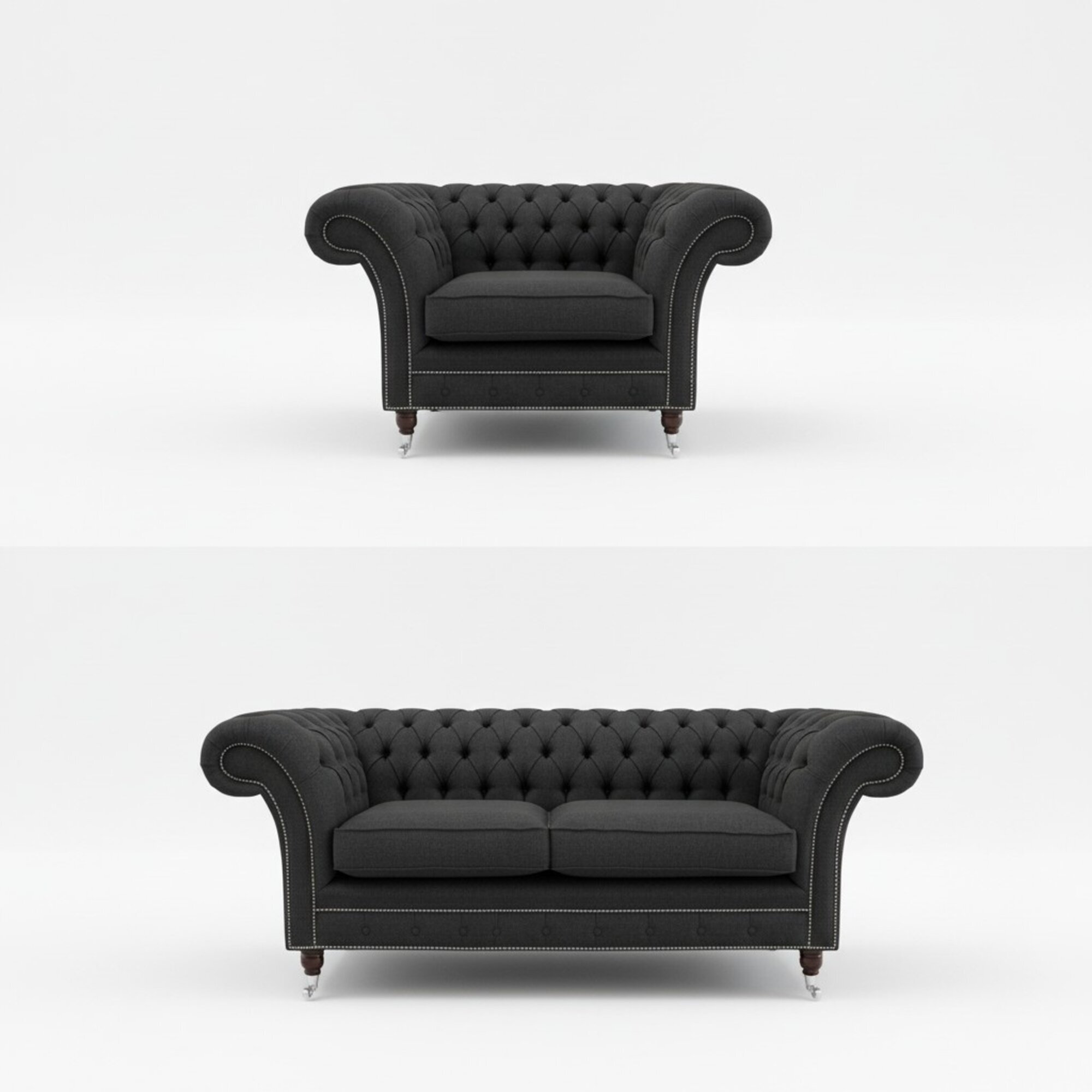 3+1 Sitzer Edle Designer Chesterfield Couch Garnitur Textil Polster Leder