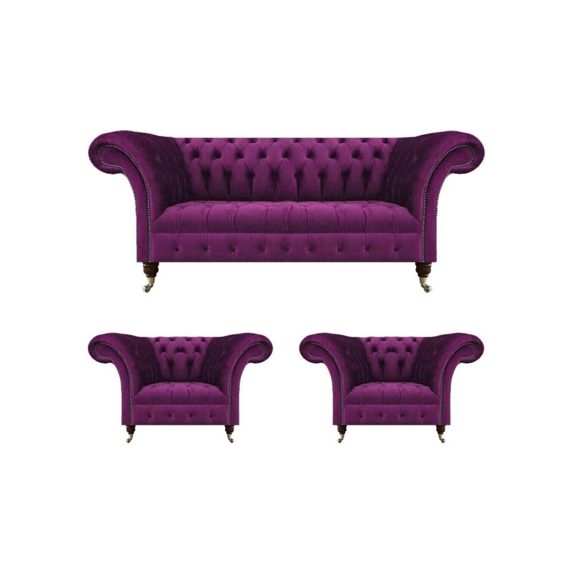 Lila Sofa Set 3tlg Chesterfield Wohnzimmer Luxus Textil Möbel Polstersofa