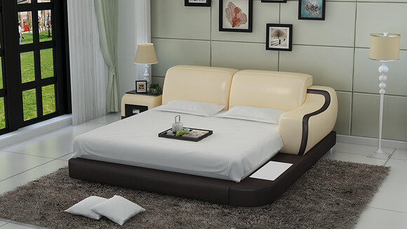 Design Bett XXL Hotel Polster 200x200 Multifunktion Regal USB Leder