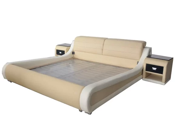 Doppel Luxus Leder Bett + USB Polster Betten Multifunktion LB8831