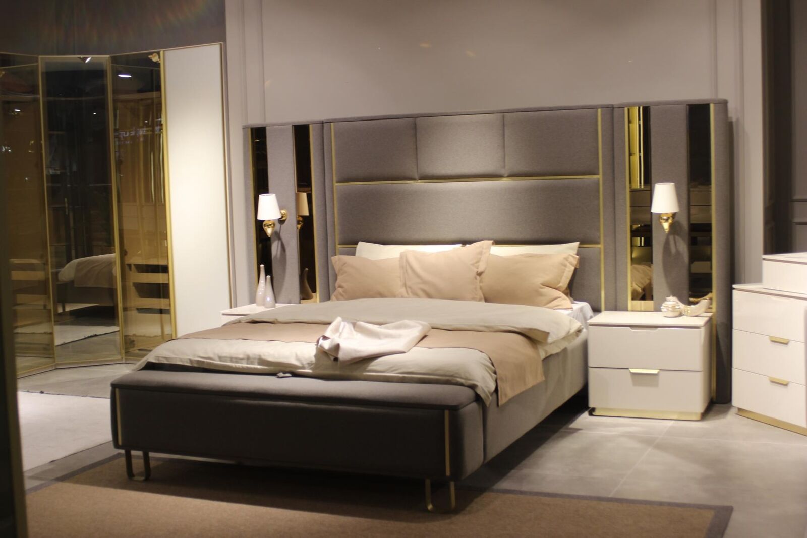Bett 2x Nachttische 3tlg. Schlafzimmer Doppelbett Design Möbel Holz Neu Set
