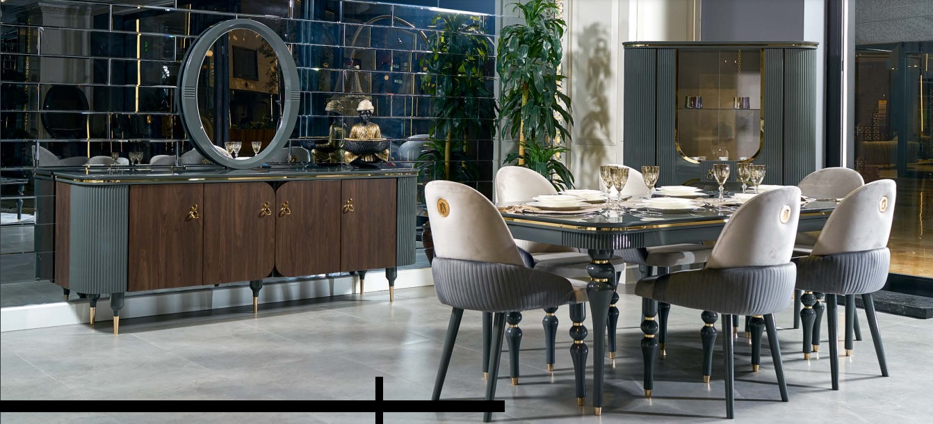 Esszimmer Set Garnitur Vitrine Tisch 6x Stuhl Kommode Spiegel Modern Neu 10tlg.