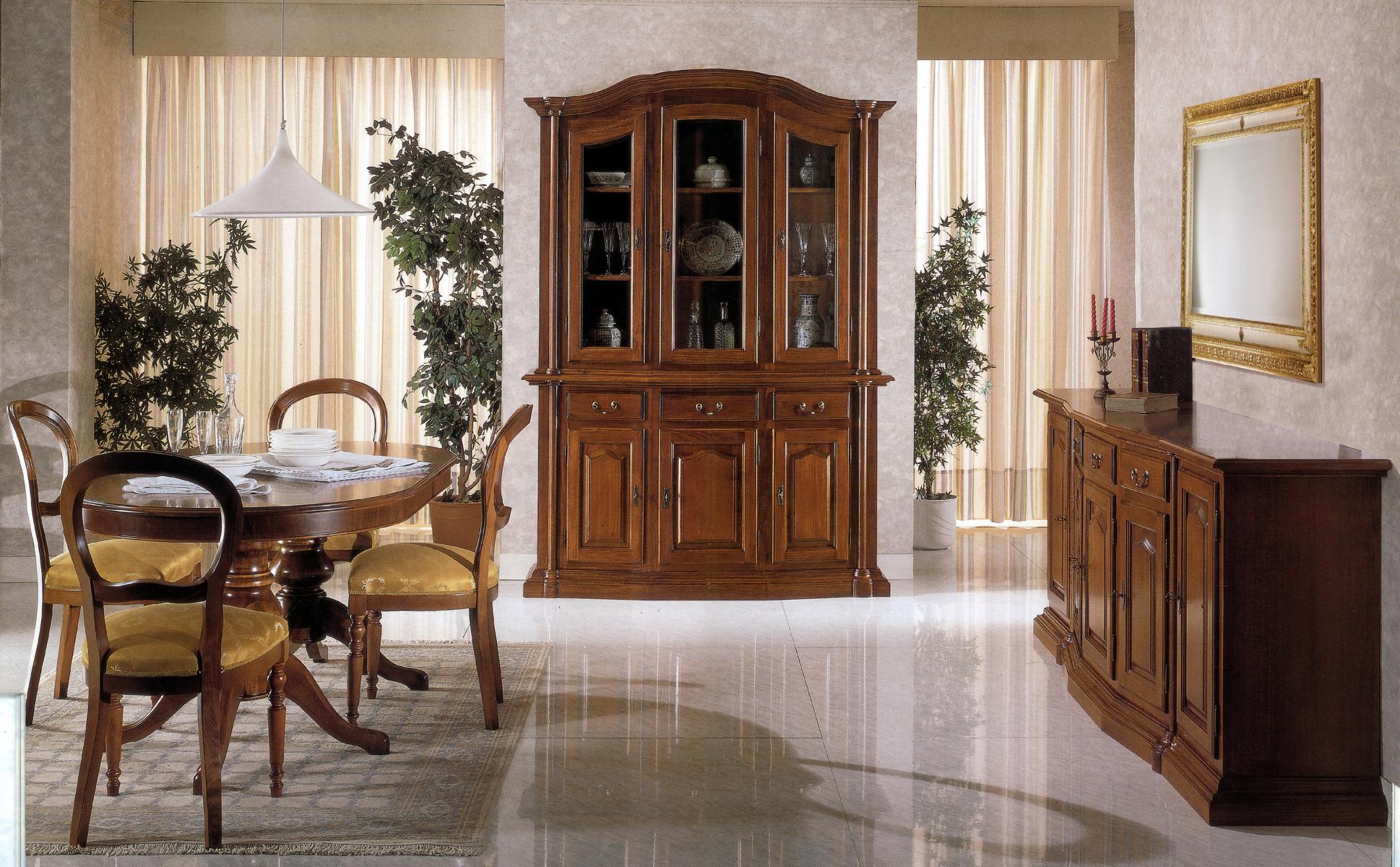 Design Esszimmer Set 7pcs Holzmöbel Kommode Kommode 4x Stuhl Tisch Vitrine