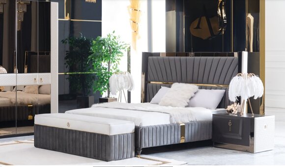 Bettgestell Betten Holz Hotel Bettrahmen Grau Möbel Bett Doppelbetten Modernes