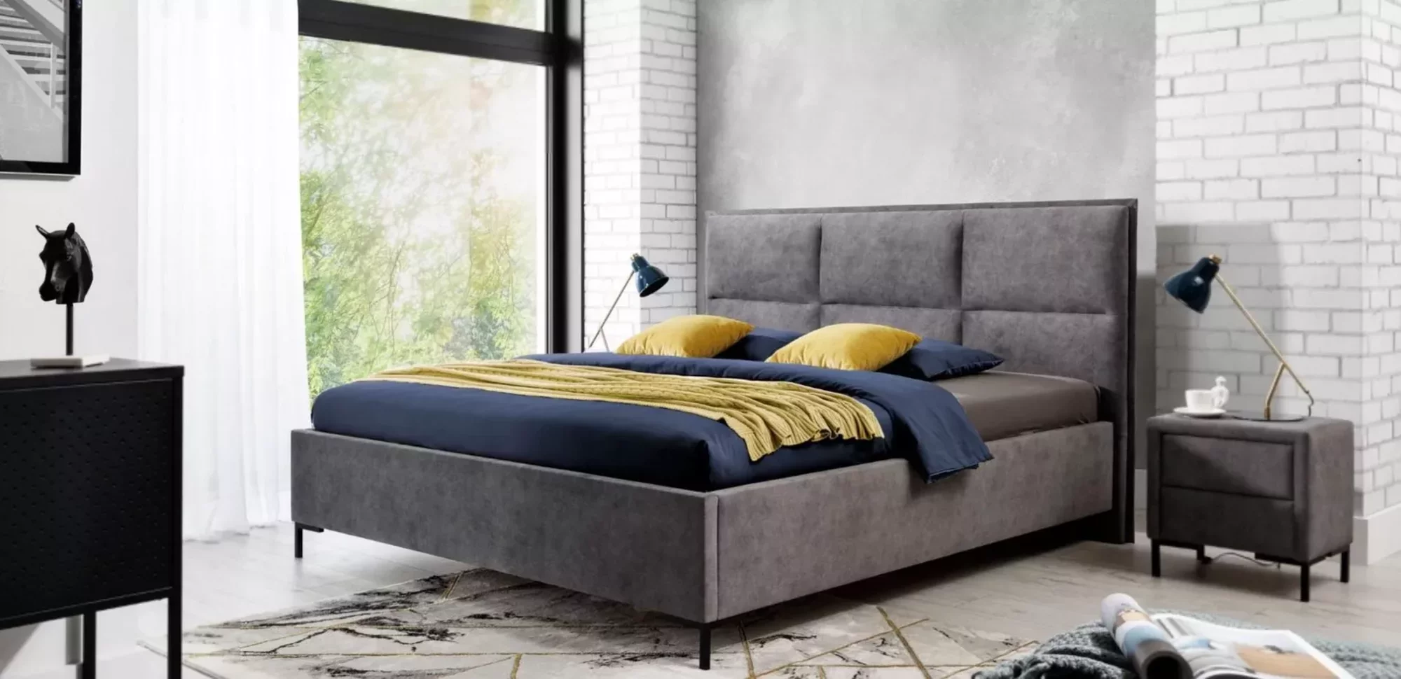 Bett Grau Schlafzimmer Holz Möbel Textil Klassische Art déco Stil