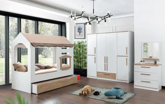 Kinderzimmer Bett Haus Überdachtes Bett Schlafzimmer Set Spiegel 4tlg.